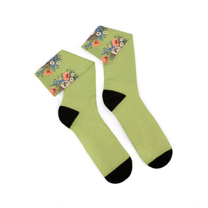 Floral Bouquet Sublimation Socks — Green Vintage Flower Crew Socks
