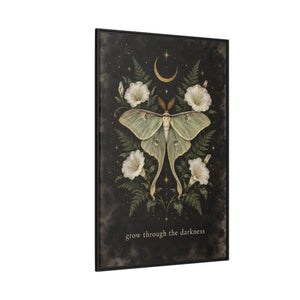 Framed canvas wall art luna moth “grow through the darkness” botanical decor - printable