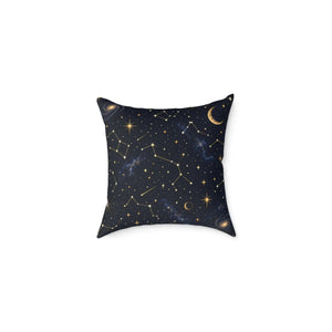 Celestial Constellation Square Pillow — Starry Night Moon & Constellations Throw Pillow