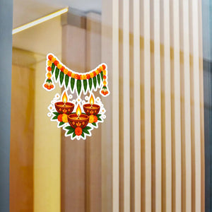Diwali diyas and marigold toran kiss-cut vinyl decal - home decor decals