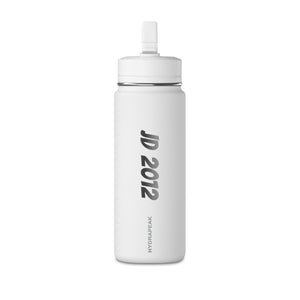 20oz Mini Water Bottle — Sleek White Straw Bottle with custom name and year 'JD 2012' Vertical Text