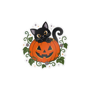 Halloween black cat pumpkin kiss-cut vinyl decal - home decor decals