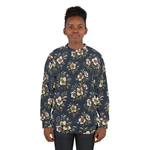 Floral All-Over Print Sweatshirt — Vintage Navy Blossom Pattern