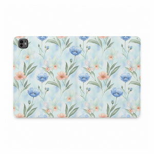 Floral Watercolor Tablet Folio Case — Pastel Blue & Peach Wildflowers