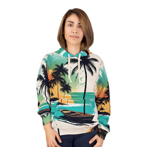 Beach with palm trees, AOP Unisex Pullover Hoodie