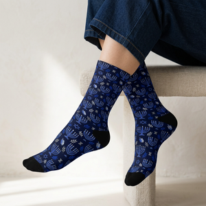 Blue Hanukkah Menorah Socks