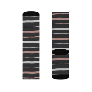 Striped Sublimation Socks — Black, Gray & Rose Crew Socks