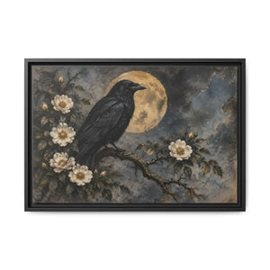 Framed canvas wall art – gothic raven and moon floral painting - printable