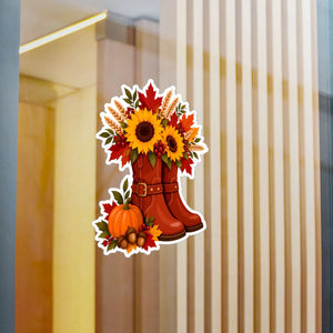 Kiss-cut vinyl decal – fall sunflower boots pumpkins & autumn floral sticker - home decor decals