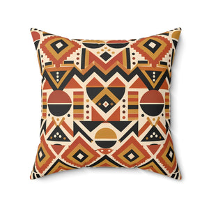 Geometric Afrohemian Tribal Throw Pillow — Rust & Mustard Aztec Pattern