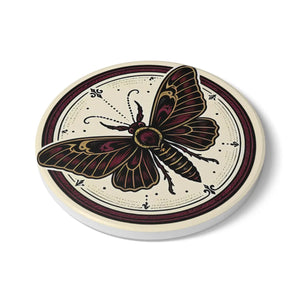 Vintage Moth Ceramic Coaster — Gothic Butterfly Drink Coaster
