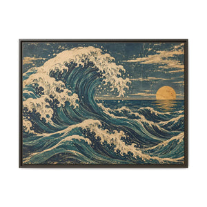 Framed canvas wall art vintage japanese great wave ocean print - printable
