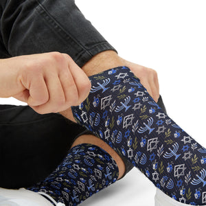 Blue Hanukkah Menorah Pattern Socks