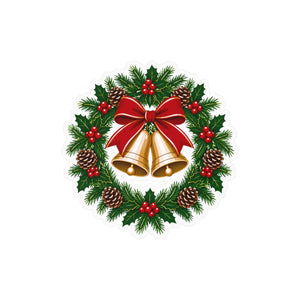 Christmas bell wreath kiss-cut vinyl decal - home decor decals