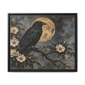 Framed canvas wall art – gothic raven and moon floral painting - printable