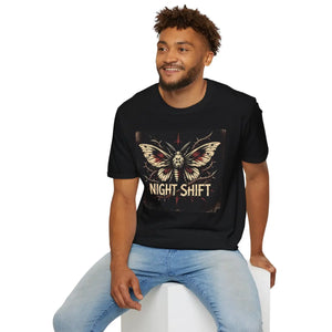 Night shift moth graphic t-shirt - t-shirts