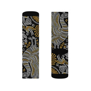 Paisley Pattern Sublimation Socks – Black & Gold Paisley Crew Socks