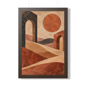 Framed Vertical Poster — Desert Arch Abstract Print (Warm Terracotta Sun)