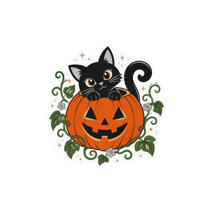 Halloween black cat pumpkin kiss-cut vinyl decal - home decor decals