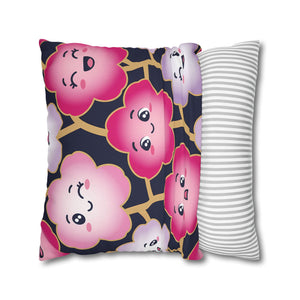 Kawaii Pink Blossom Pillowcase — Cute Floral Decorative Throw Pillow