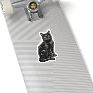 Mystic Black Cat Sticker — Kiss-Cut Moon Phase Cat Decal