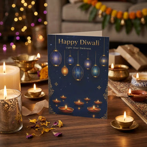 Diwali greeting card, ’happy diwali: light over darkness’ pack (1/10) - cards