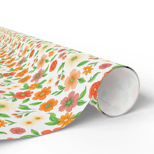 Floral watercolor wrapping paper roll, orange & peach garden gift wrap