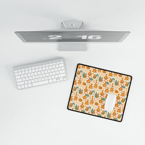Cute Orange Cat Pattern Desk Mat — Large Playful Mouse & Floral Gaming/Office Desk Pad