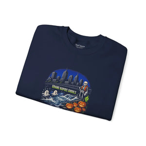 Haunted halloween grand rapids skyline crewneck sweatshirt - sweatshirts
