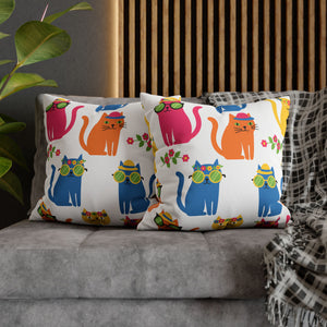 Colorful Cat Pattern Square Pillow Cover — Cute Sunglasses Cats Decorative Throw Pillowcase