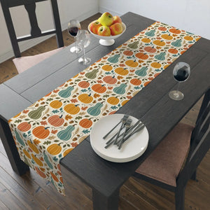 Autumn Pumpkins Table Runner — Fall Harvest Thanksgiving Kitchen Decor