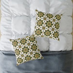 Green and Gold Geometric Floral Accent Pillow