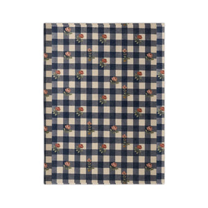 Navy gingham check with full roses on a DipaliZ velveteen throw