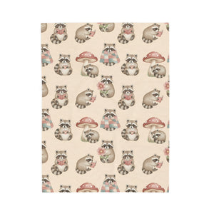 Velveteen Plush Blanket — Cozy Woodland Raccoon & Mushroom Throw