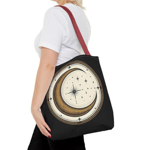 Celestial Crescent Moon Tote Bag – Vintage Starry Night AOP Canvas