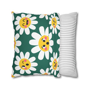 Emotive Daisy Throw Pillowcase — Cute Emoji Flower Decorative Pillow Cover