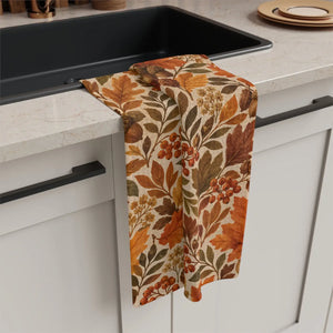 DipaliZ oak leaf and acorn microfiber tea towel, 16 by 25 inches in warm orange