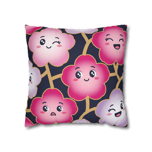 Kawaii Pink Blossom Pillowcase — Cute Floral Decorative Throw Pillow