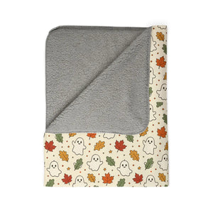 Autumn Ghosts Sherpa Blanket — Cozy Fall Leaves Fleece Throw