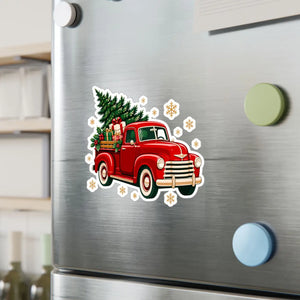 Vintage red christmas truck kiss-cut vinyl decal - home decor decals