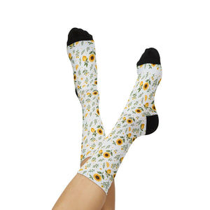 Sunflower Sublimation Socks — Floral Crew Socks with Yellow Sunflower Print
