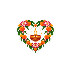 Heart-shaped diya and marigold floral vinyl decal - home decor decals