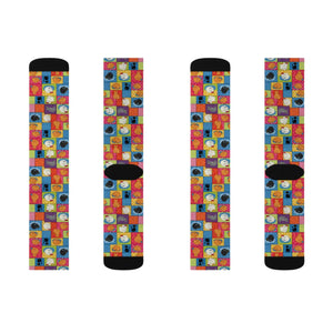 Colorful Patchwork Art Socks — Vibrant Sublimation Crew Socks