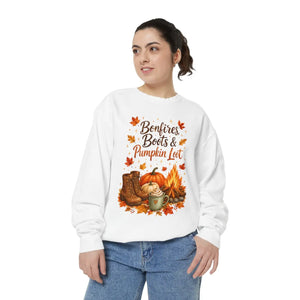 Bonfires, Boots and Pumpkin Loot fall sweatshirt by DipaliZ