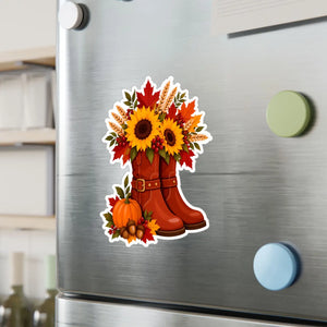 Kiss-cut vinyl decal – fall sunflower boots pumpkins & autumn floral sticker - home decor decals