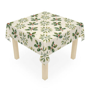 Holly & Mistletoe Tablecloth — Festive Christmas Holiday Dining Decor