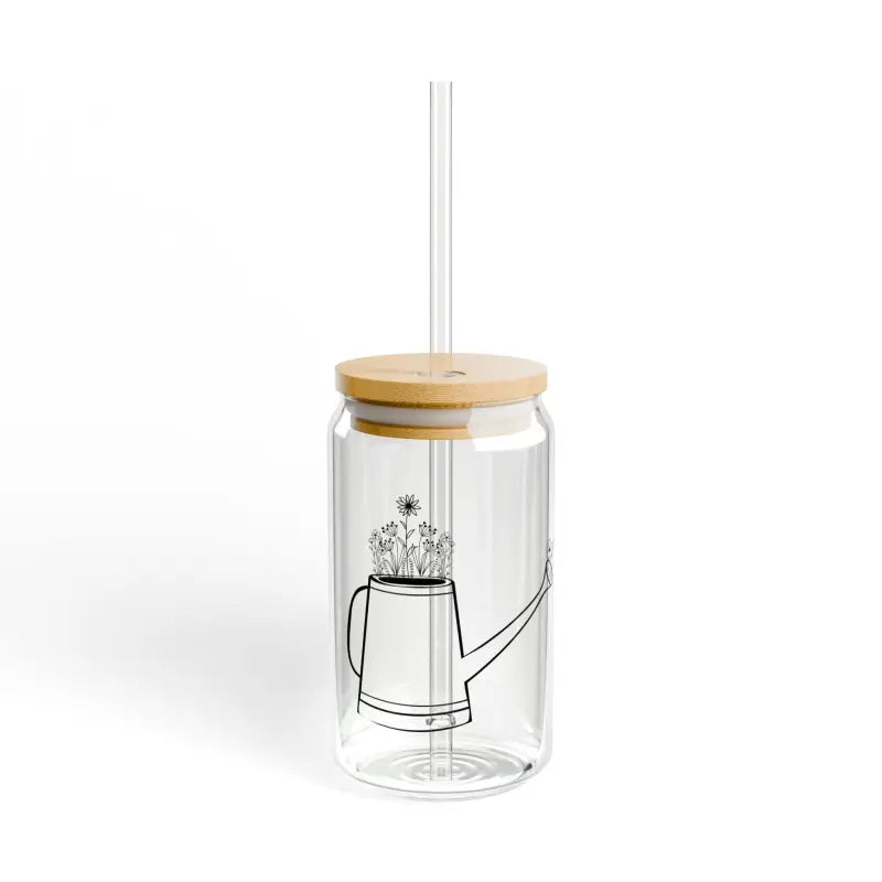 Sip in Style: 16oz Wildflower Glass with Bamboo Lid - with Lid and Straw / Tumbler