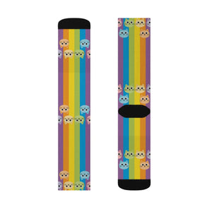 Rainbow Cat Socks - Colorful Sublimation Crew Socks with Cute Cat Faces