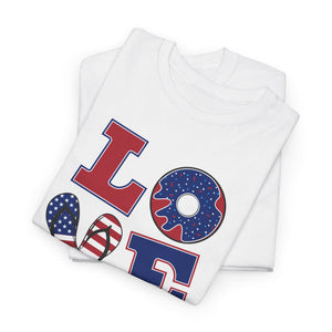 Love with American flag background, Unisex Heavy Cotton Tee