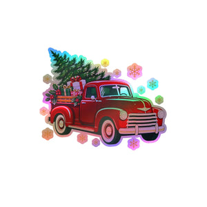 Vintage red christmas truck kiss-cut vinyl decal - home decor decals